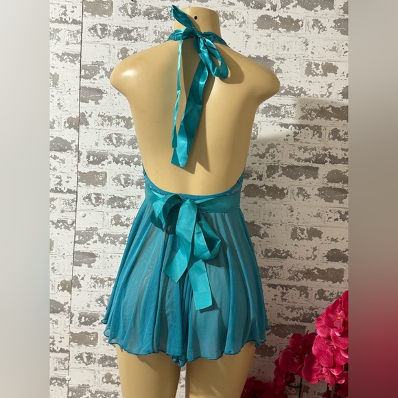 Elegant Teal Lace Halter Chemise - Picture 6 of 6